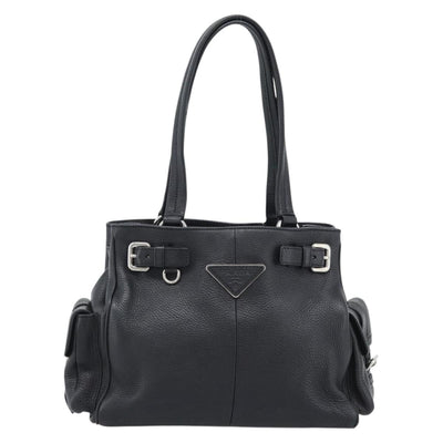 PRADA Tote Bag Vittero Dino Leather Black Silver Auth 192267SAM - 0