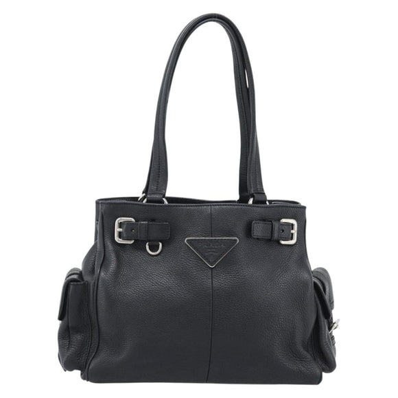 PRADA Tote Bag Vittero Dino Leather Black Silver Auth 192267SAM