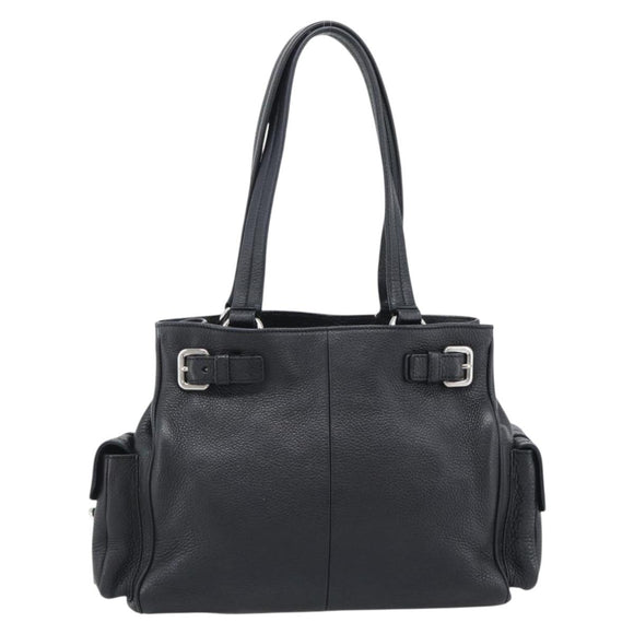 PRADA Tote Bag Vittero Dino Leather Black Silver Auth 192267SAM