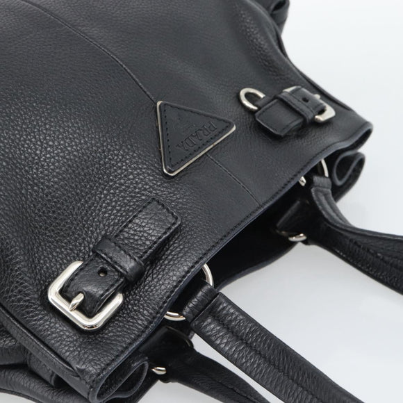 PRADA Tote Bag Vittero Dino Leather Black Silver Auth 192267SAM