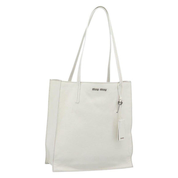 Miu Miu Tote Bag Leather White Silver Auth 192270A
