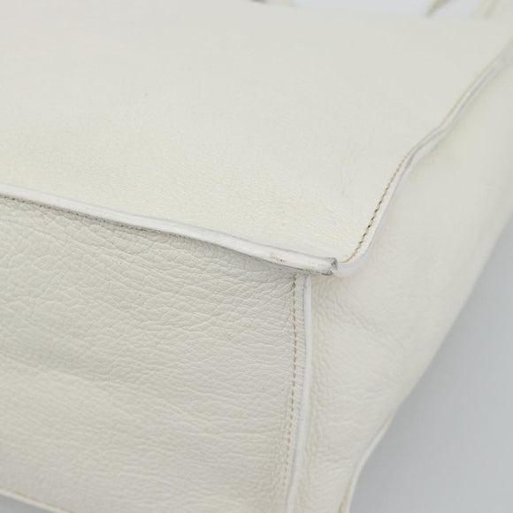 Miu Miu Tote Bag Leather White Silver Auth 192270A