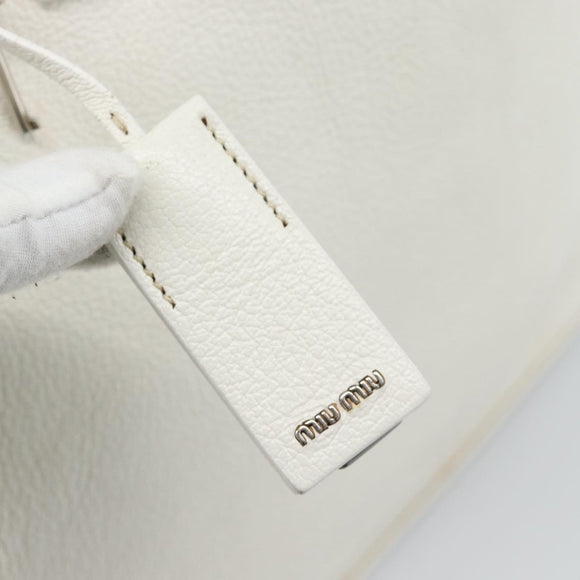 Miu Miu Tote Bag Leather White Silver Auth 192270A