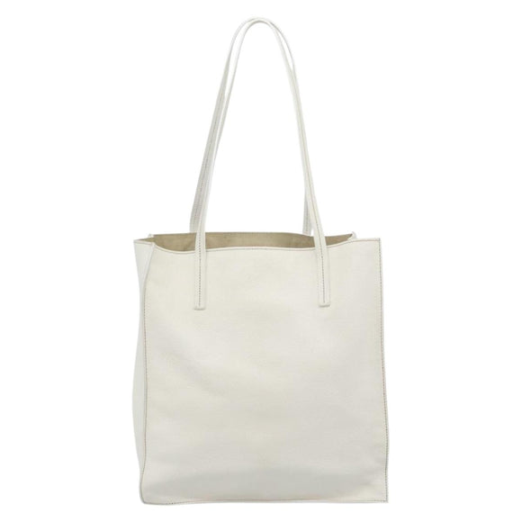 Miu Miu Tote Bag Leather White Silver Auth 192270A