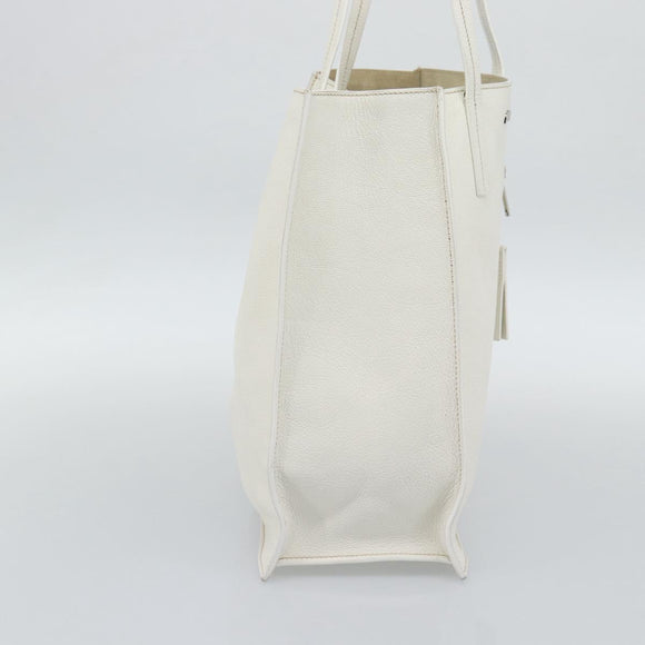 Miu Miu Tote Bag Leather White Silver Auth 192270A
