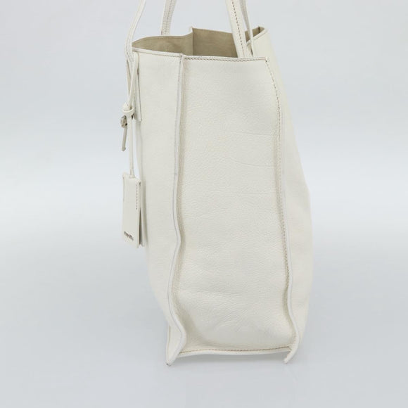 Miu Miu Tote Bag Leather White Silver Auth 192270A