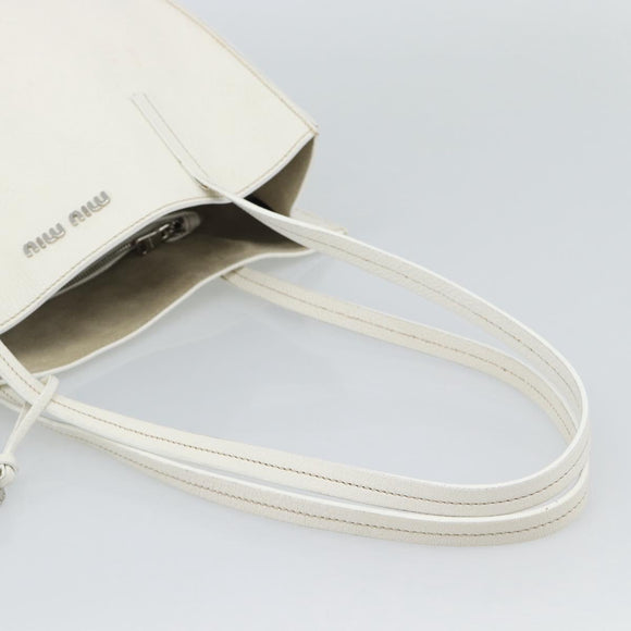 Miu Miu Tote Bag Leather White Silver Auth 192270A