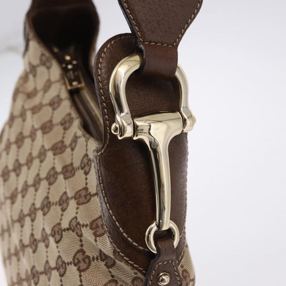 GUCCI GG Canvas Horsebit Shoulder Bag Beige Gold 145826 Auth 192271V