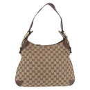 GUCCI GG Canvas Horsebit Shoulder Bag Beige Gold 145826 Auth 192271V-13