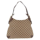GUCCI GG Canvas Horsebit Shoulder Bag Beige Gold 145826 Auth 192271V-2