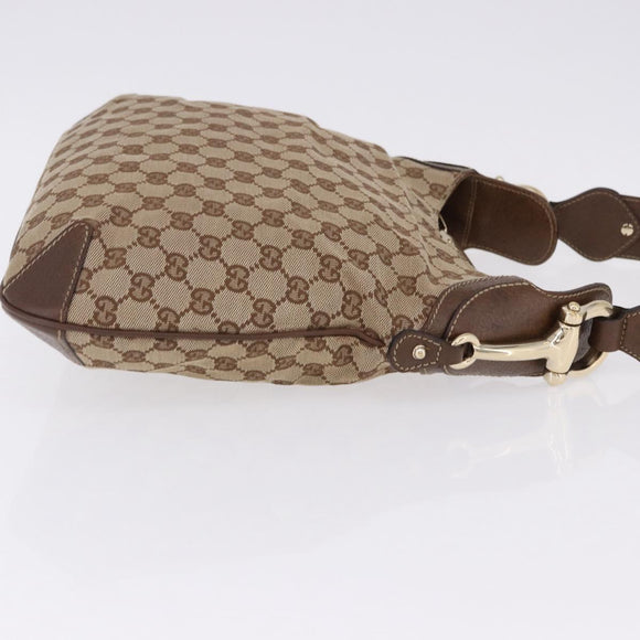 GUCCI GG Canvas Horsebit Shoulder Bag Beige Gold 145826 Auth 192271V