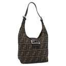 FENDI Zucca Canvas Mamma Baguette Shoulder Bag Brown Gold Auth 192273-1