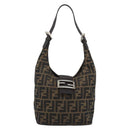 FENDI Zucca Canvas Mamma Baguette Shoulder Bag Brown Gold Auth 192273-13