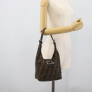 FENDI Zucca Canvas Mamma Baguette Shoulder Bag Brown Gold Auth 192273-23