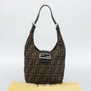 FENDI Zucca Canvas Mamma Baguette Shoulder Bag Brown Gold Auth 192273-12