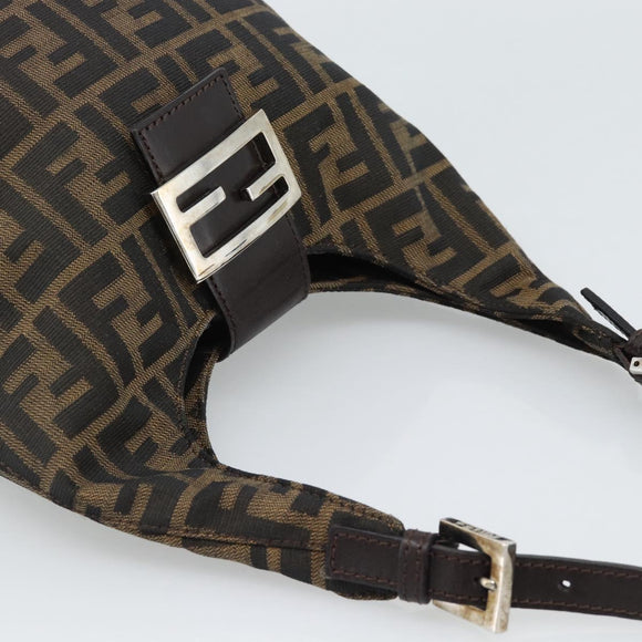 FENDI Zucca Canvas Mamma Baguette Shoulder Bag Brown Gold Auth 192273