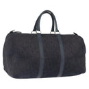 Christian Dior Trotter Canvas Boston Bag Leather Navy Silver Auth 192274-1