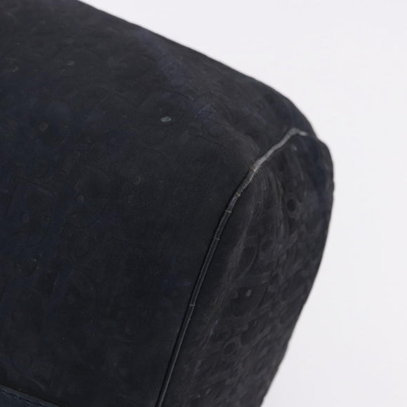 Christian Dior Trotter Canvas Boston Bag Leather Navy Silver Auth 192274