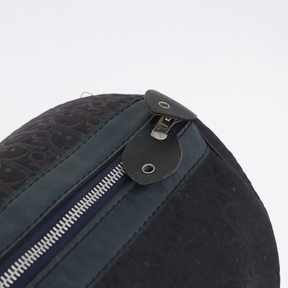 Christian Dior Trotter Canvas Boston Bag Leather Navy Silver Auth 192274