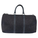 Christian Dior Trotter Canvas Boston Bag Leather Navy Silver Auth 192274-13