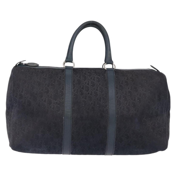 Christian Dior Trotter Canvas Boston Bag Leather Navy Silver Auth 192274