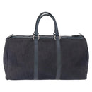 Christian Dior Trotter Canvas Boston Bag Leather Navy Silver Auth 192274-2