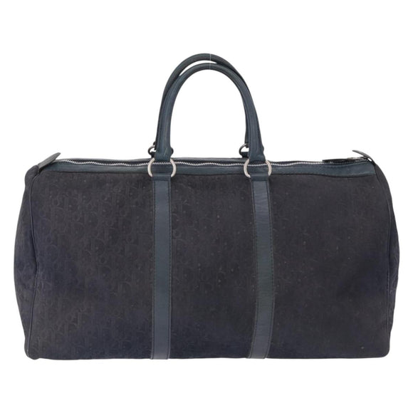 Christian Dior Trotter Canvas Boston Bag Leather Navy Silver Auth 192274
