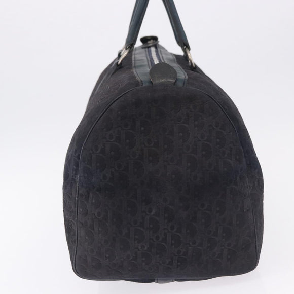 Christian Dior Trotter Canvas Boston Bag Leather Navy Silver Auth 192274