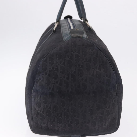 Christian Dior Trotter Canvas Boston Bag Leather Navy Silver Auth 192274