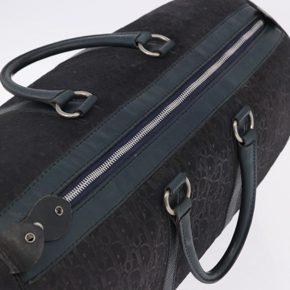 Christian Dior Trotter Canvas Boston Bag Leather Navy Silver Auth 192274