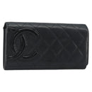 CHANEL Matelasse Cambon Line Long Wallet Leather Black Silver CC Auth 192277-1
