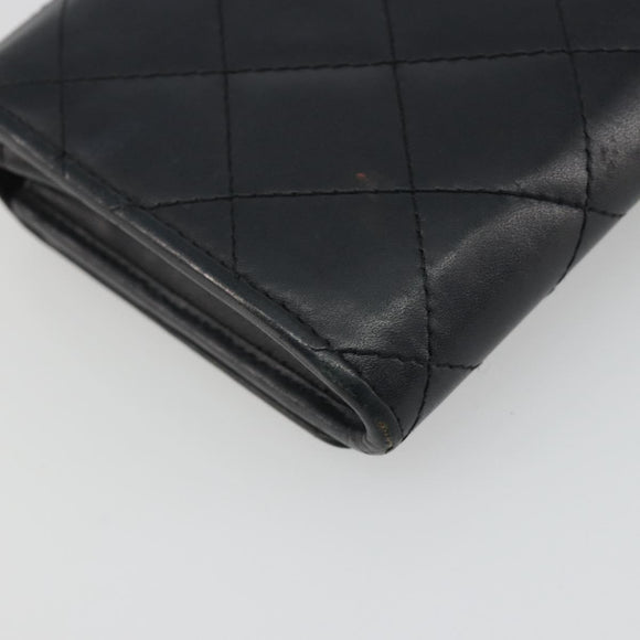 CHANEL Matelasse Cambon Line Long Wallet Leather Black Silver CC Auth 192277