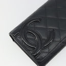 CHANEL Matelasse Cambon Line Long Wallet Leather Black Silver CC Auth 192277-17