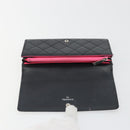 CHANEL Matelasse Cambon Line Long Wallet Leather Black Silver CC Auth 192277-18