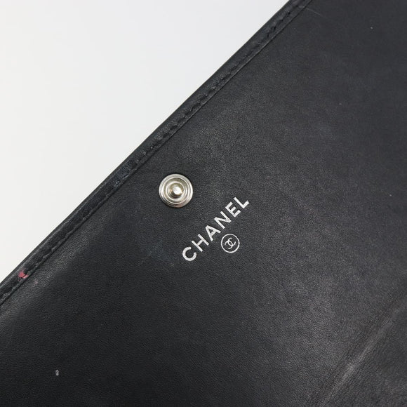 CHANEL Matelasse Cambon Line Long Wallet Leather Black Silver CC Auth 192277