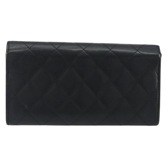 CHANEL Matelasse Cambon Line Long Wallet Leather Black Silver CC Auth 192277