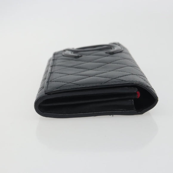 CHANEL Matelasse Cambon Line Long Wallet Leather Black Silver CC Auth 192277