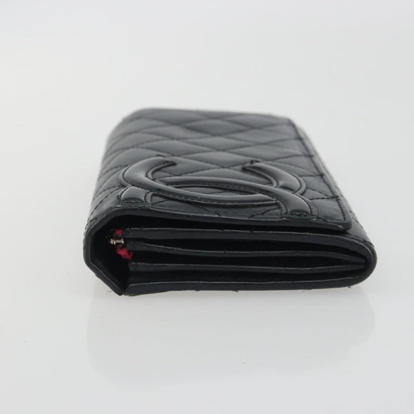 CHANEL Matelasse Cambon Line Long Wallet Leather Black Silver CC Auth 192277