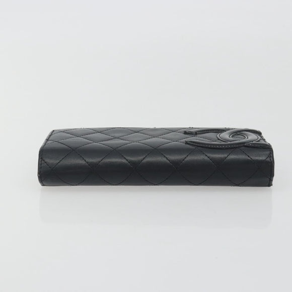 CHANEL Matelasse Cambon Line Long Wallet Leather Black Silver CC Auth 192277