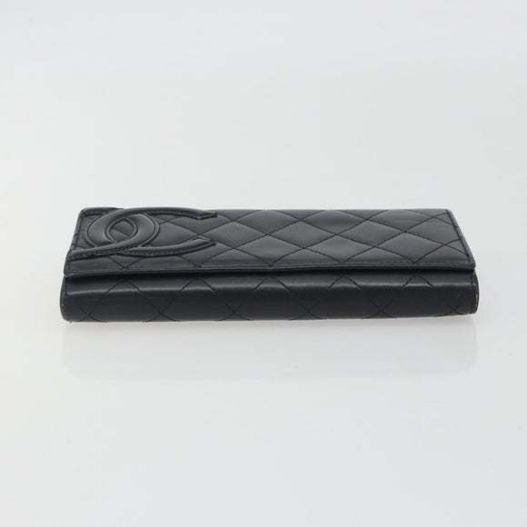CHANEL Matelasse Cambon Line Long Wallet Leather Black Silver CC Auth 192277