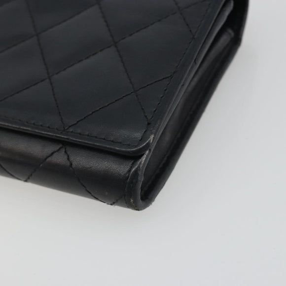 CHANEL Matelasse Cambon Line Long Wallet Leather Black Silver CC Auth 192277