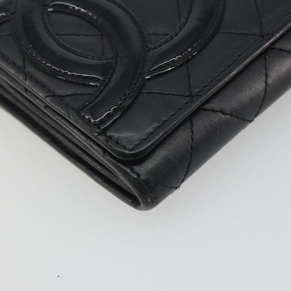 CHANEL Matelasse Cambon Line Long Wallet Leather Black Silver CC Auth 192277
