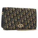 Christian Dior Trotter Canvas Chain Shoulder Bag Navy Gold Auth 192284-1