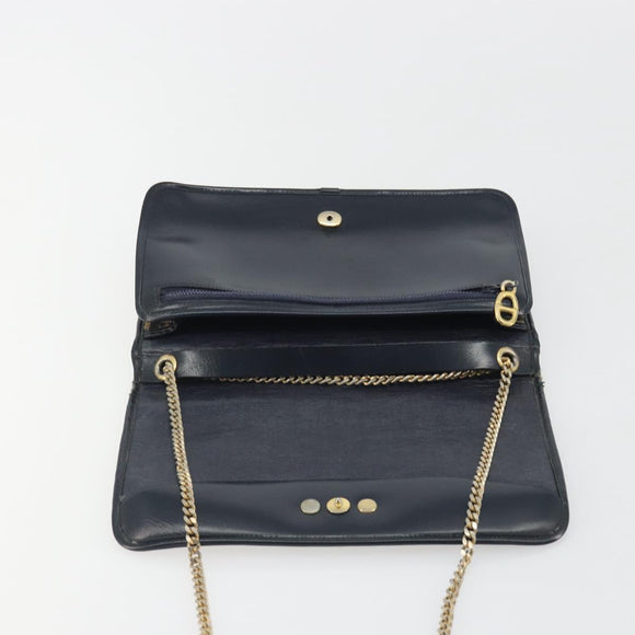 Christian Dior Trotter Canvas Chain Shoulder Bag Navy Gold Auth 192284
