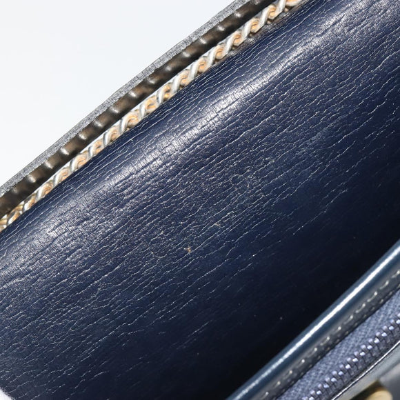 Christian Dior Trotter Canvas Chain Shoulder Bag Navy Gold Auth 192284