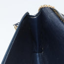Christian Dior Trotter Canvas Chain Shoulder Bag Navy Gold Auth 192284-19