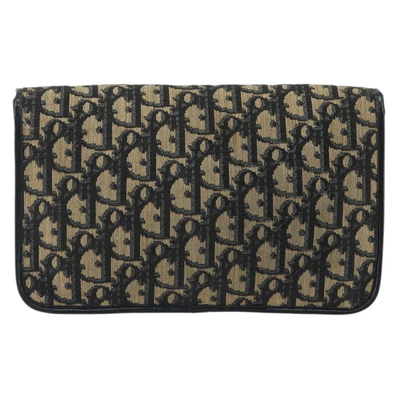 Christian Dior Trotter Canvas Chain Shoulder Bag Navy Gold Auth 192284