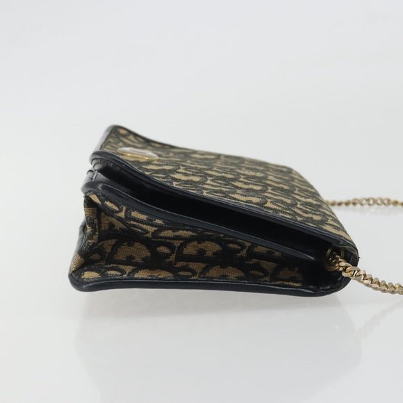 Christian Dior Trotter Canvas Chain Shoulder Bag Navy Gold Auth 192284