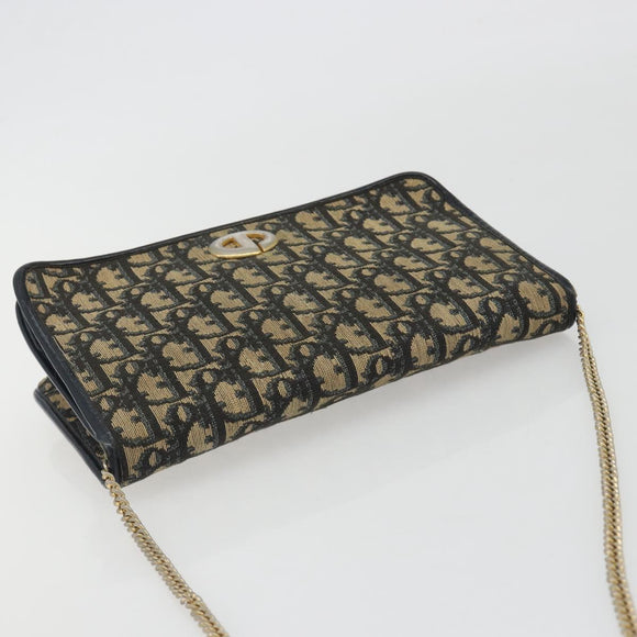 Christian Dior Trotter Canvas Chain Shoulder Bag Navy Gold Auth 192284