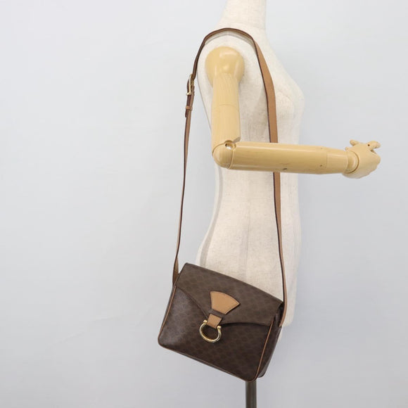 CELINE Macadam Canvas Shoulder Bag PVC Leather Brown Gold Auth 192288